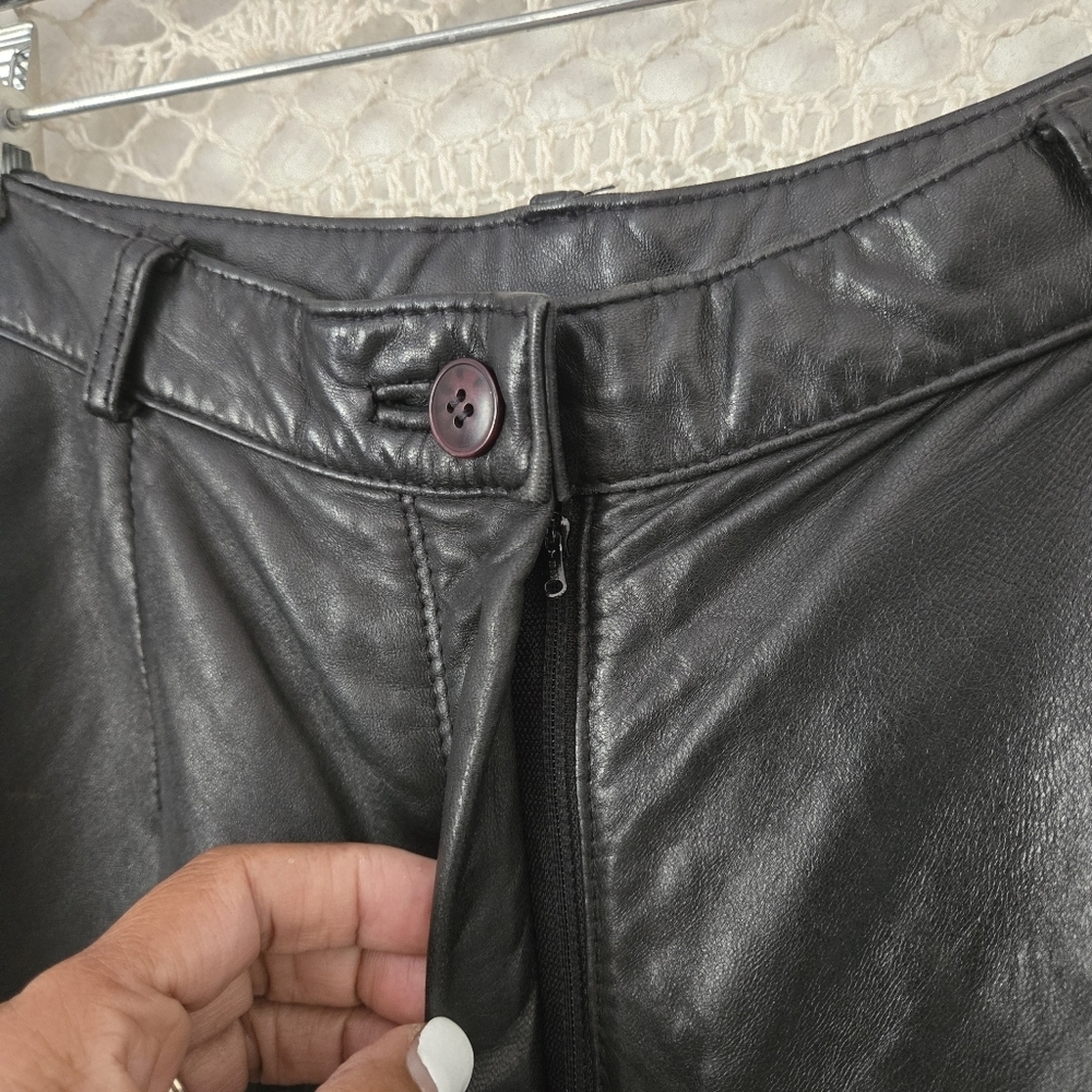 Vintage 80s Siena Studio 100% Leather Straight Tapered Leg High Waist Pants 10 - Picture 3 of 9